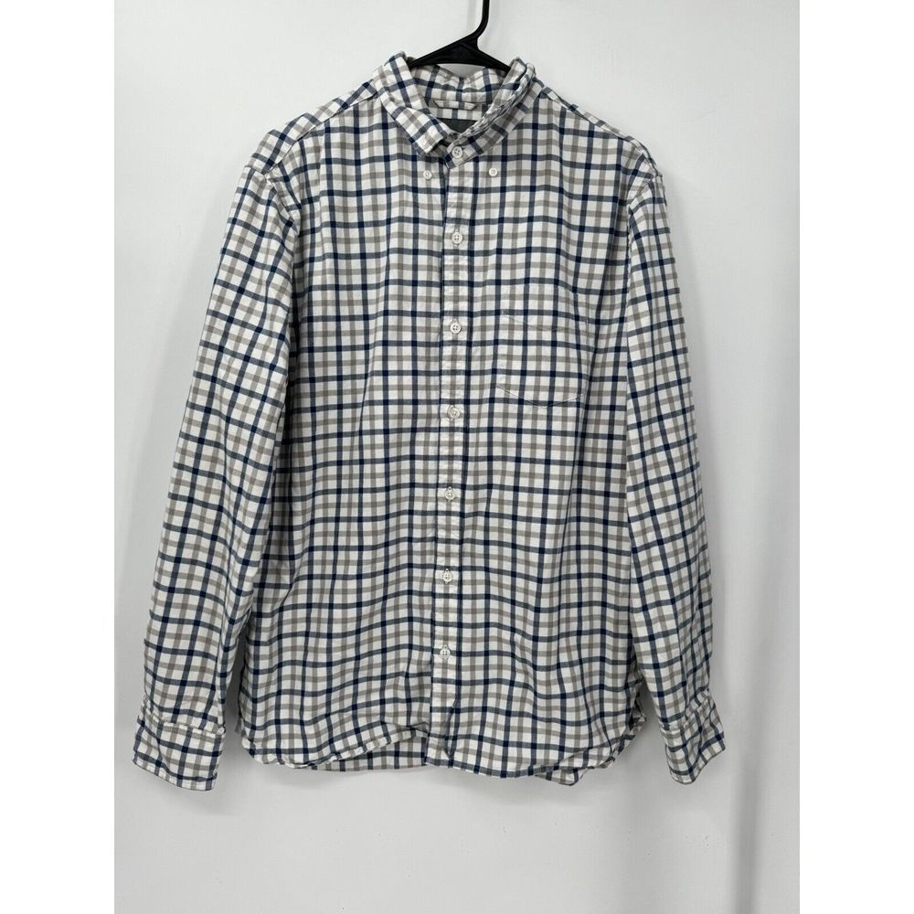 Bonobos‎ Medium Button Down Shirt Women Navy Blue Grey Plaid Standard Fit Cotton